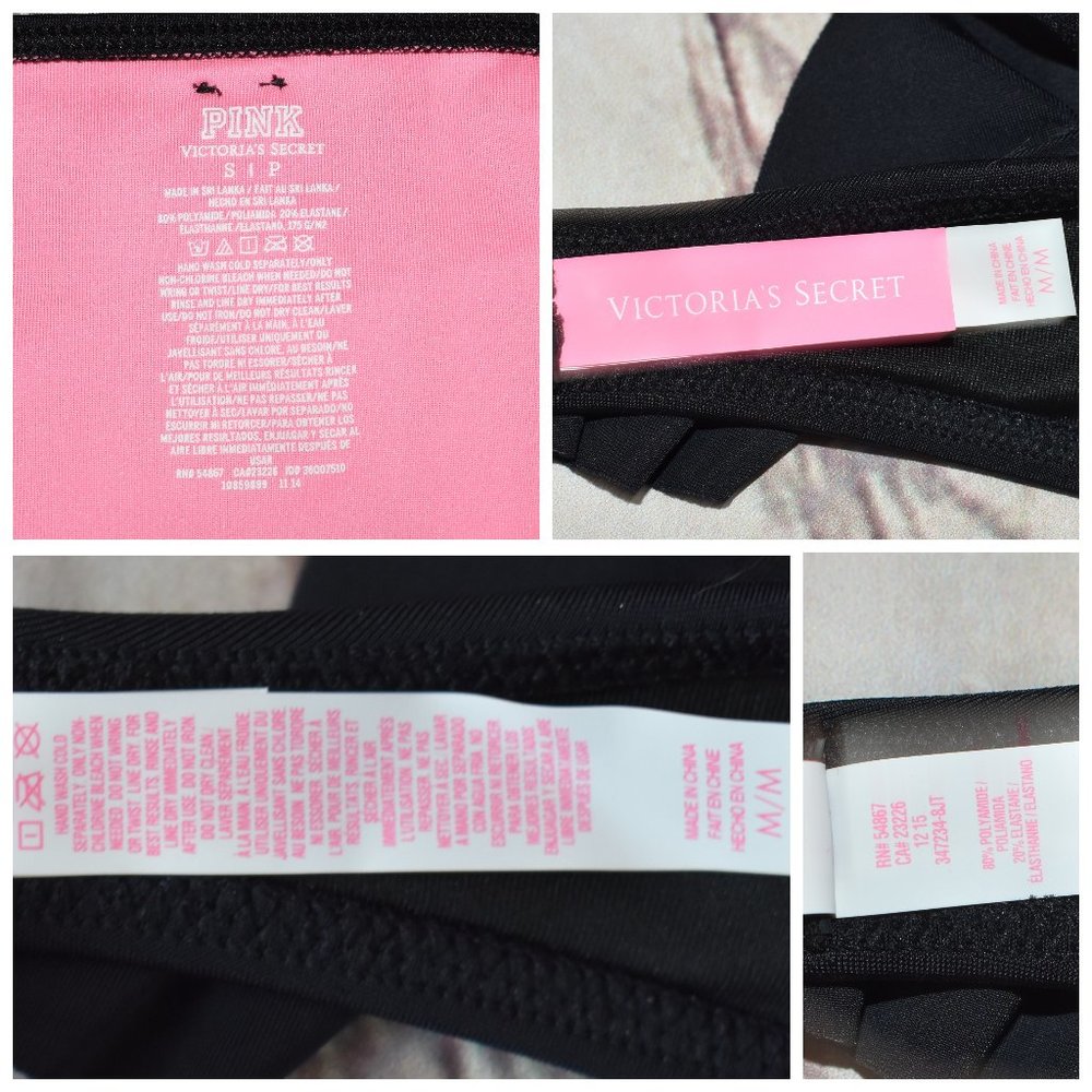 Victorias secret Small Medium Black Ruffle Bandeau Bikini NWOT Gold Hardware - Picture 2 of 12